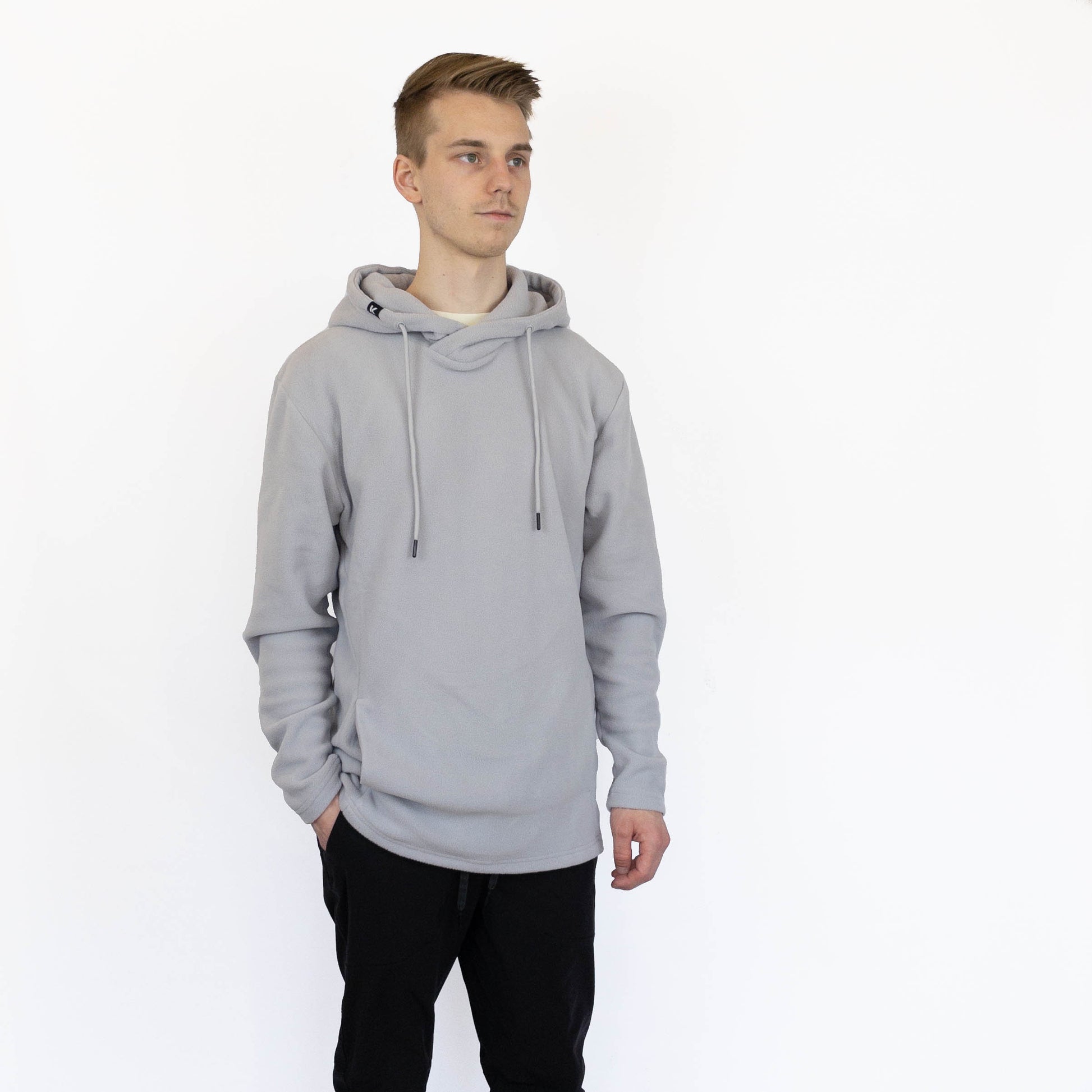 Grey-Sustainable-eco-friendly-unisex-polar-fleece-hoodie-pullover-front